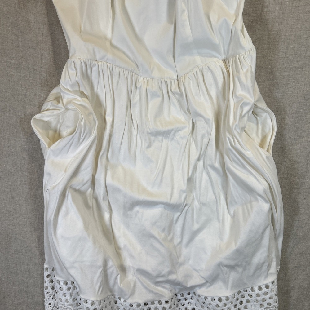 French Connection Women White Midi Dress Lace Hem Spaghetti Strap Pockets 12 - Picture 2 of 14